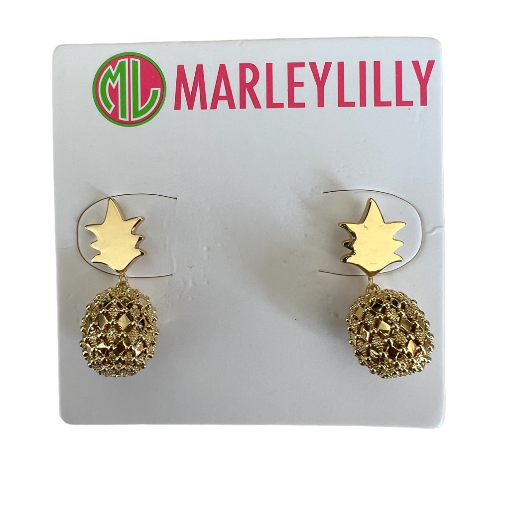 Marley Lilly Pineapple Gold Tone Earrings